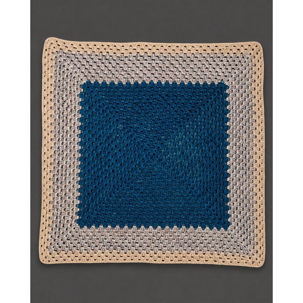 Handmade Crochet Baby Blanket 39x39 Teal Blue Cream Granny Square Afghan Throw